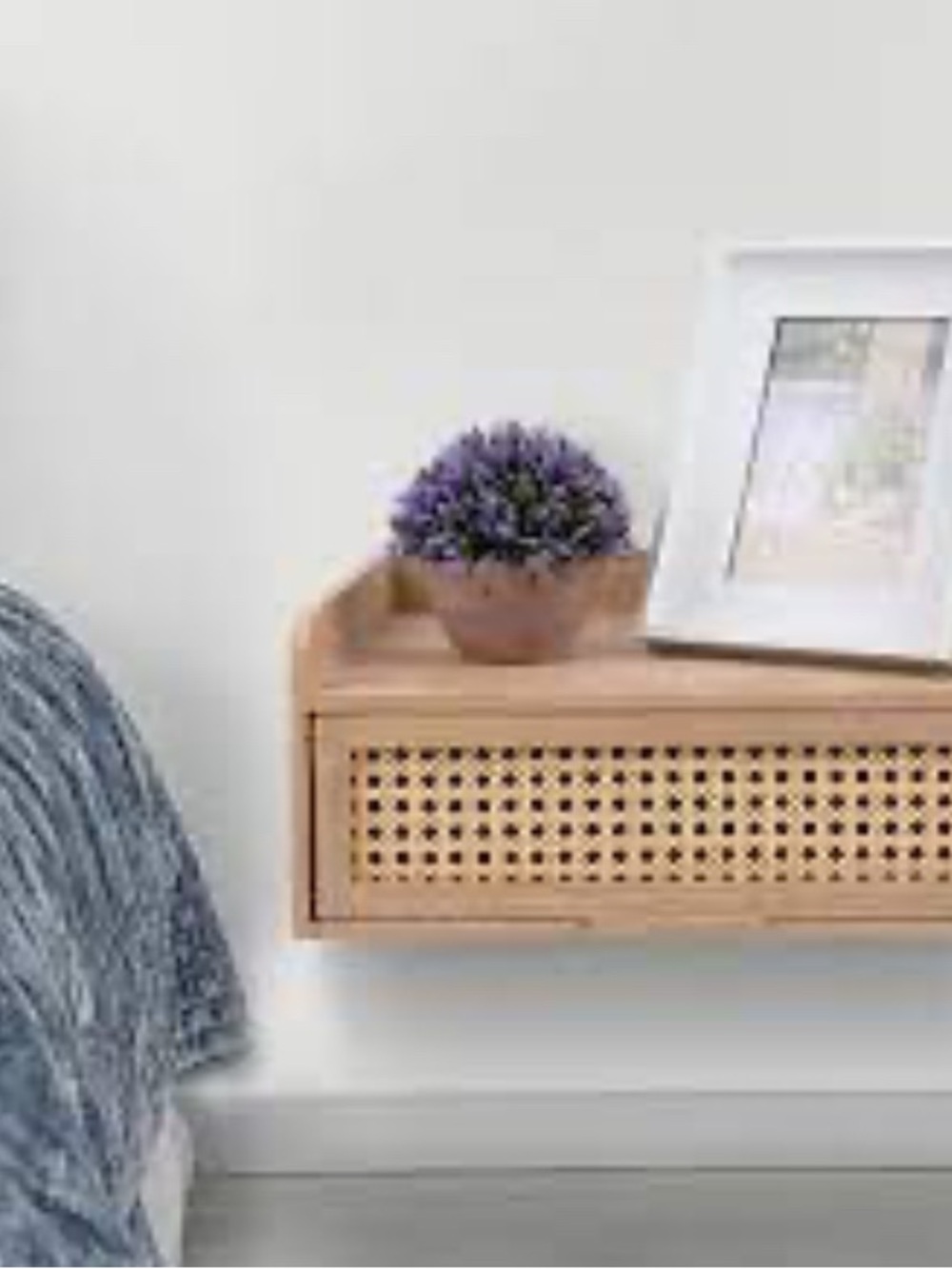 New Boho Single-Drawer Floating Rattan Nightstand, 16x12x7” - Picture 7 of 7
